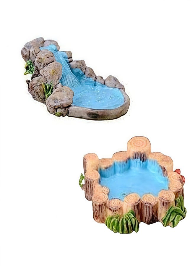 قطعتان، نموذجان، أحواض مائية مصغرة زرقاء يمكنك صنعها بنفسك، زينة لحديقة الجنيات، ديكور لمنزل الدمى الجبلي، تماثيل خارجية، شخصيات قرية أوروبية عتيقة، طراز القصور، ديكورات - Image 1